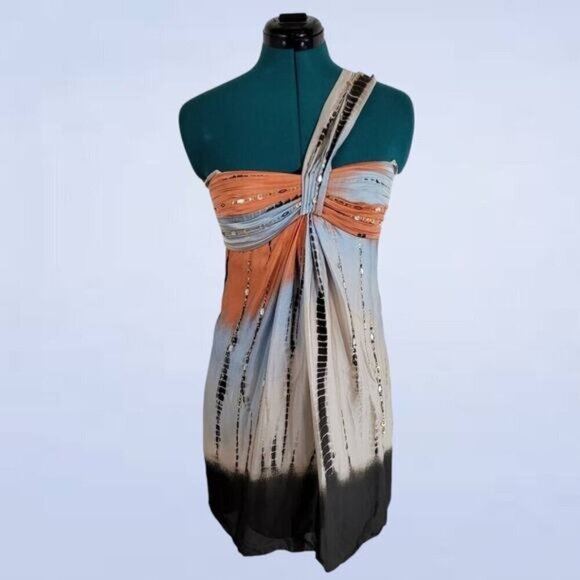 BCBGMaxAzria Silk Dress with Sequined Accents and Tie Die Pattern - Size 2 - Picture 1 of 10